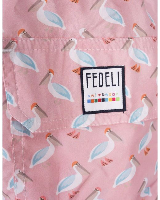 Fedeli Pink Swim Shorts With Pelican Pattern for men