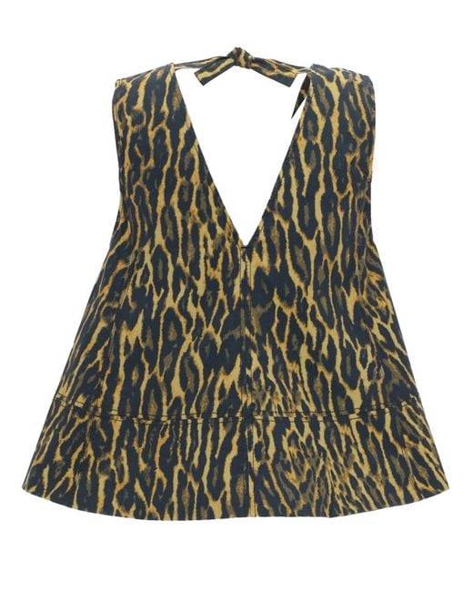 Ganni Green Leopard Print Top Organic Cotton Elastane Tops