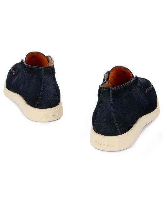 Santoni Blue Suede Slip-On Loafers Calfskin for men
