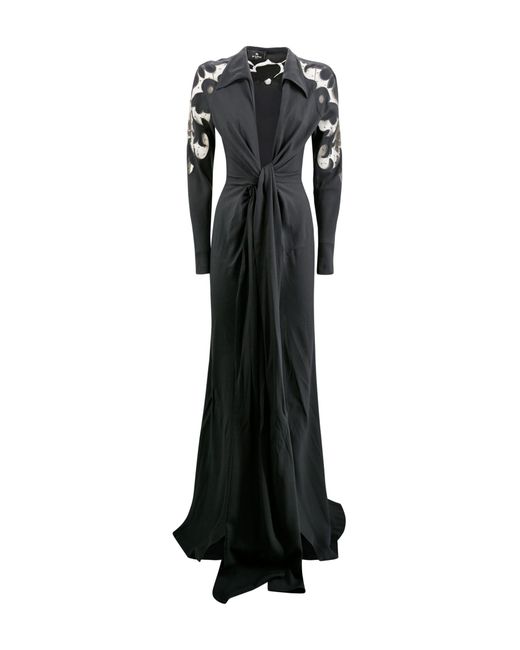 Etro Black V-neck Semi-sheer Dress