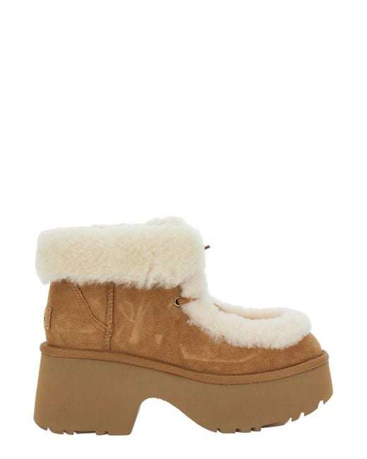 Ugg Natural 'Esmee' Ankle Boots With Fur Detailing And Platform