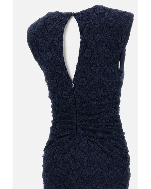 ROTATE BIRGER CHRISTENSEN Blue Long Sleeveless Fitted Midi Dress With Textured Detailing