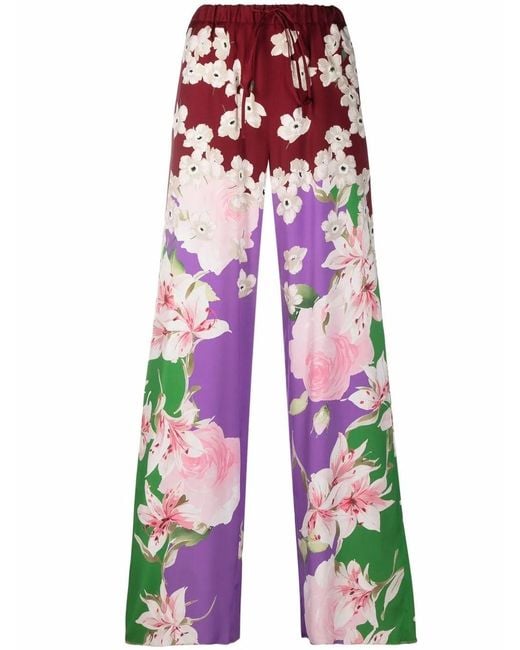 Valentino Red Floral-Print Trousers