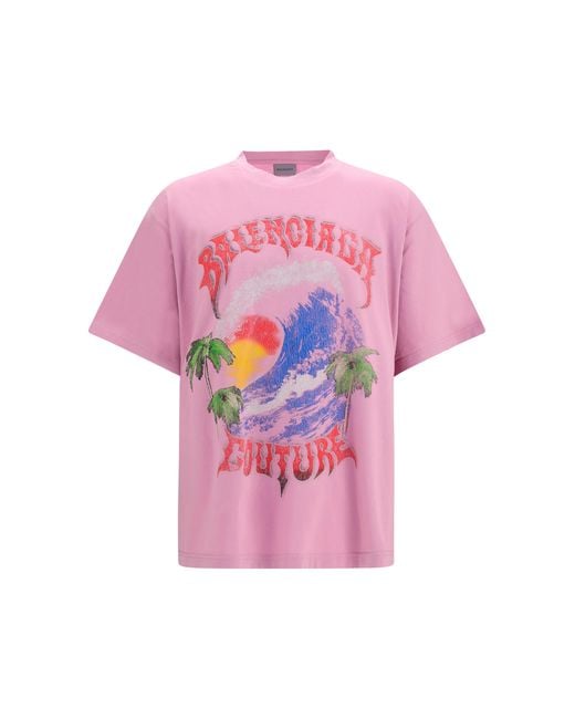 Balenciaga Pink Vintage Surfer Oversized T-Shirt Cotton T-Shirts for men