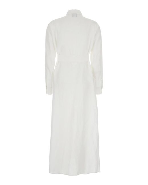 Le Plain White Dress With Classic Collar Linen