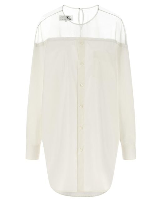 MM6 by Maison Margiela White Tulle Insert Shirt Cotton Shirt, Blouse