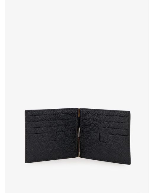 Tom Ford Black Money Clip Wallet T-Line Grained Leather & Cardholders for men