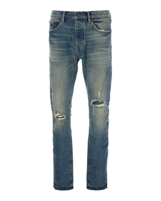 Purple Brand Blue Jeans With Logo Patch On The Rear And Ripped Details On The Front for men