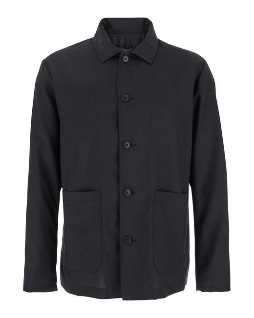 Low Brand Black Jacket With Classic Collar And Patch Pockets On The Front for men