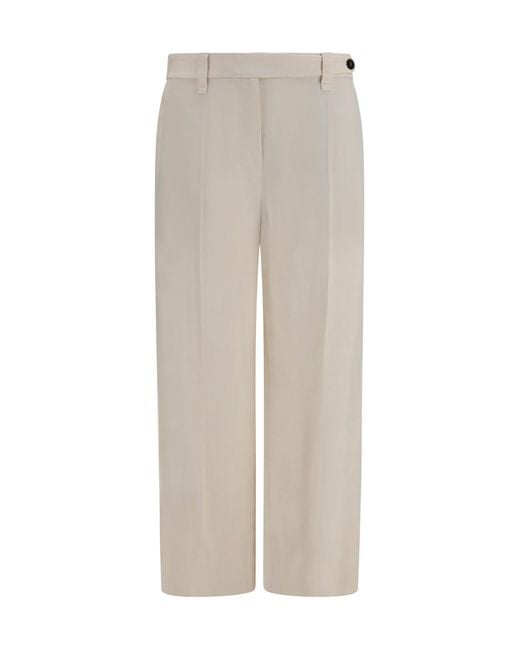 Brunello Cucinelli White Cigarette Pants Fluid Viscose And Linen Twill Viscose