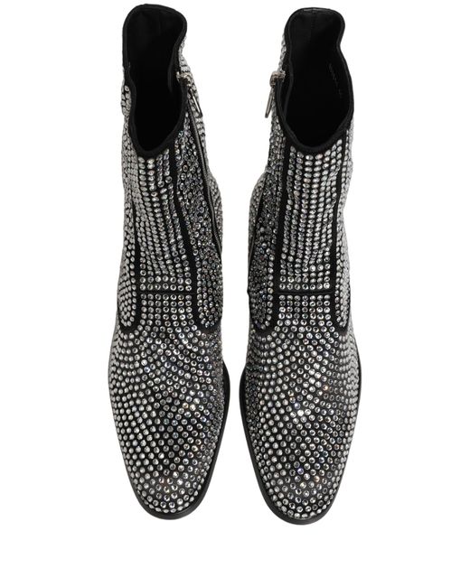 Dolce & Gabbana Black Crystal Embellished Ankle Boots Shoes Silk Viscose Glass for men