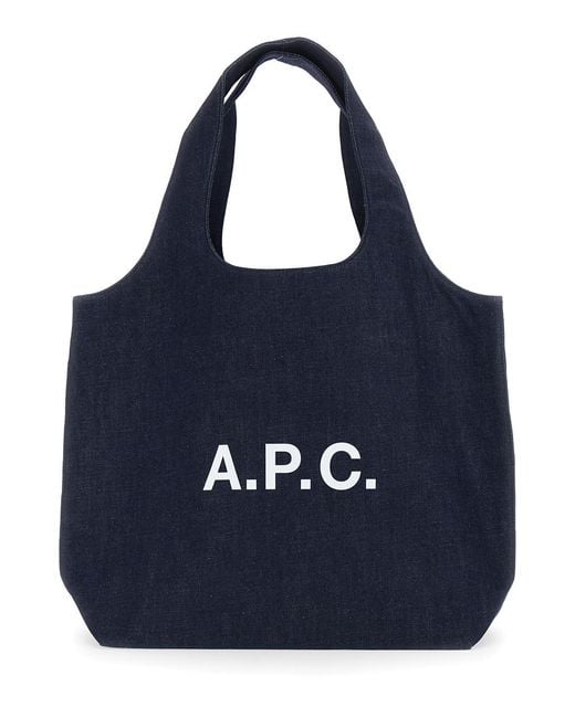 A.P.C. Blue 'Ninon' Shoulder Bag With Two Top Handles And Logo Lettering On The Front for men