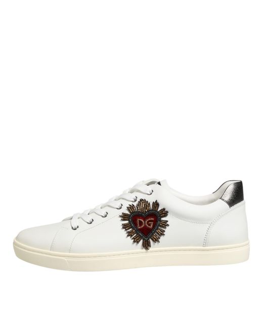 Dolce & Gabbana White Leather Heart Embellished Sneakers Shoes 100Lf for men