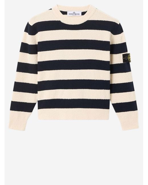 Stone Island Blue Sweater Striped Cotton-Blend for men