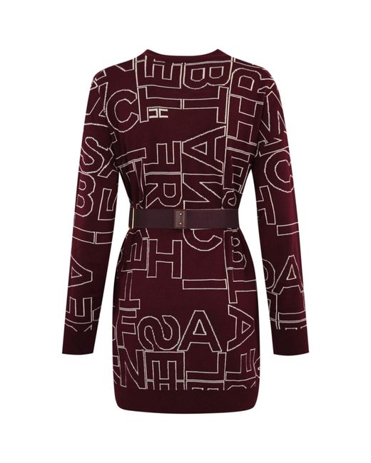 Elisabetta Franchi Red Wool Blend Cardigan With Lettering