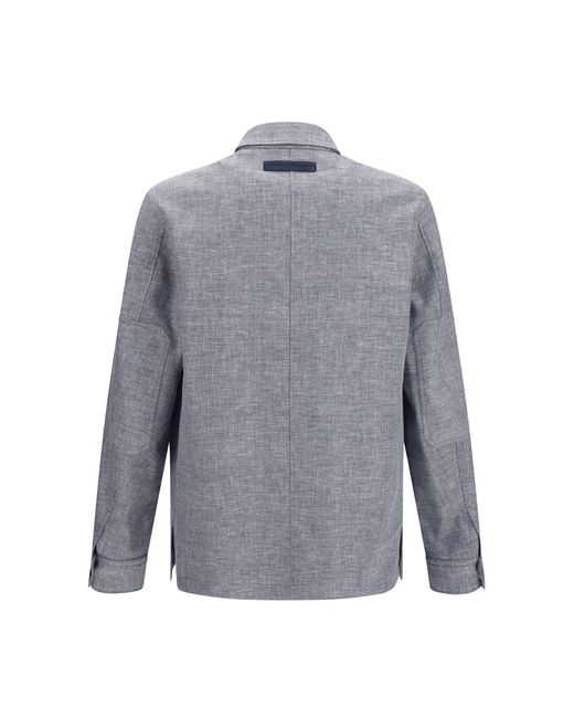 Zegna Blue Crossover Shirt Jacket Linen Wool And Silk for men