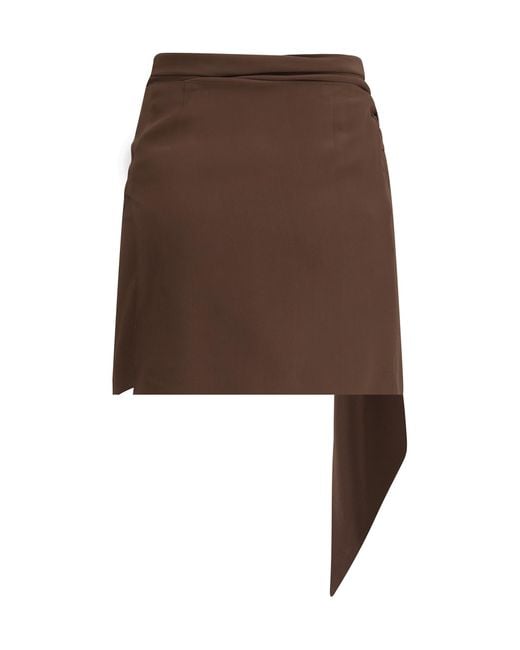 【関税&送料込】Prada Brown Crepe Mini Skirt Prada Crepe De Chine Mini Skirt in Brown | Lyst