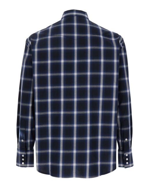 TONYWACK Blue Shirt With Classic Collar And All-Over Check Motif for men
