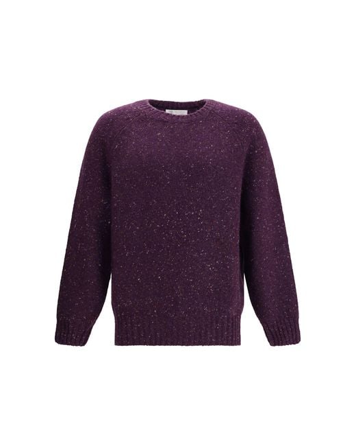 Brunello Cucinelli Purple Cashmere Crewneck Sweater for men