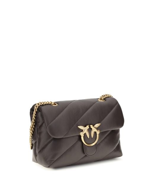 Pinko Gray Love Classic Leather Shoulder Bag Calf Bos Taurus