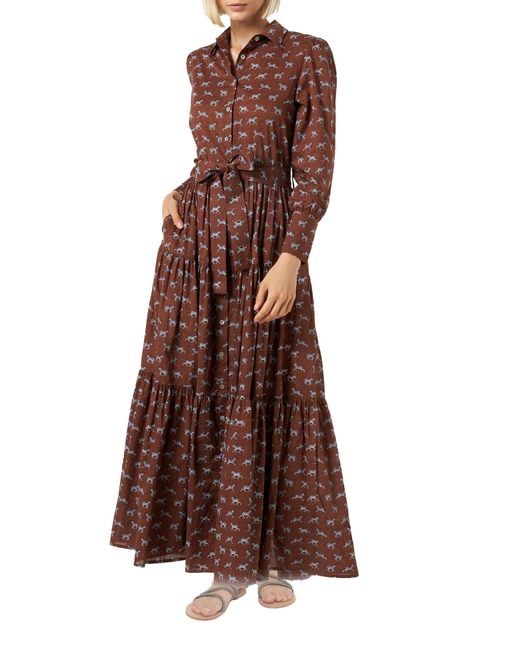 Mc2 Saint Barth Brown Jensen Cotton Long Dress With Zebra Print