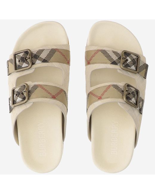 Burberry Natural Mixed Leather Slippers With Double Strap Calf Split