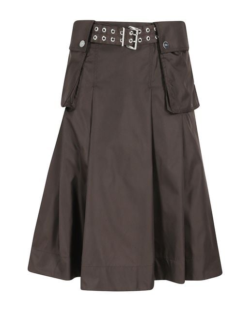 Ganni Brown Duchesse Nylon Midi Pleated Pocket Skirt