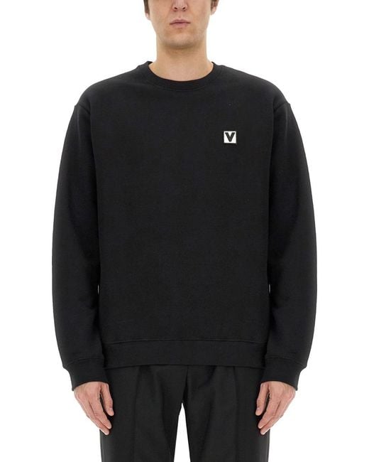 Valentino Black Cotton Crewneck Sweatshirt With Chez Patch Sweatshirts for men
