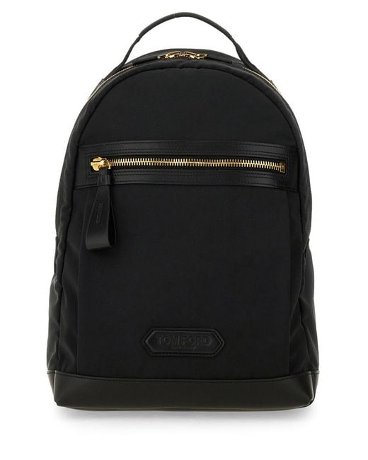 Tom Ford Black Backpack With Logo Polyester Backpacks for men