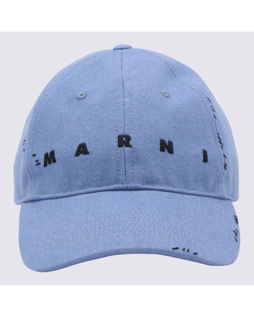 Marni Blue Cotton Denim Baseball Cap for men