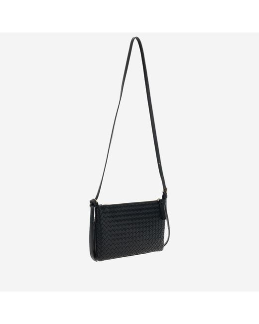 Bottega Veneta Black Shoulder Bag Mini Woven Leather Lambskin