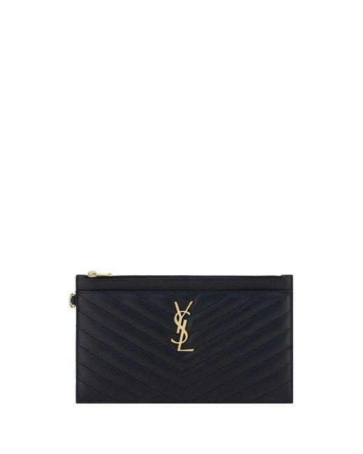 Saint Laurent Blue Ysl Clutch Bag Calf Leather Bos Taurus Clutches