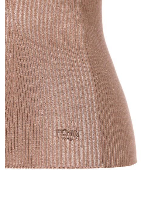 Fendi Natural High-Neck Knitted Top