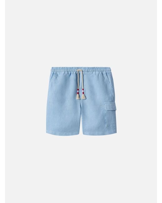Mc2 Saint Barth Blue Marseille Jr Shorts Linen Pant for men