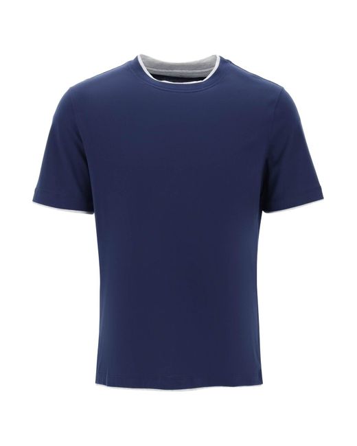 Brunello Cucinelli Blue Layered Effect T Shirt for men