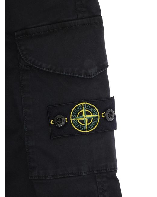 Stone Island Black Cargo Pants With Logo Patch Cotton Trousers for men