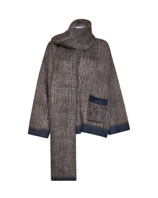 Brunello Cucinelli Gray Jacket With Scarf Light Prince Of Wales Mohair Bomber