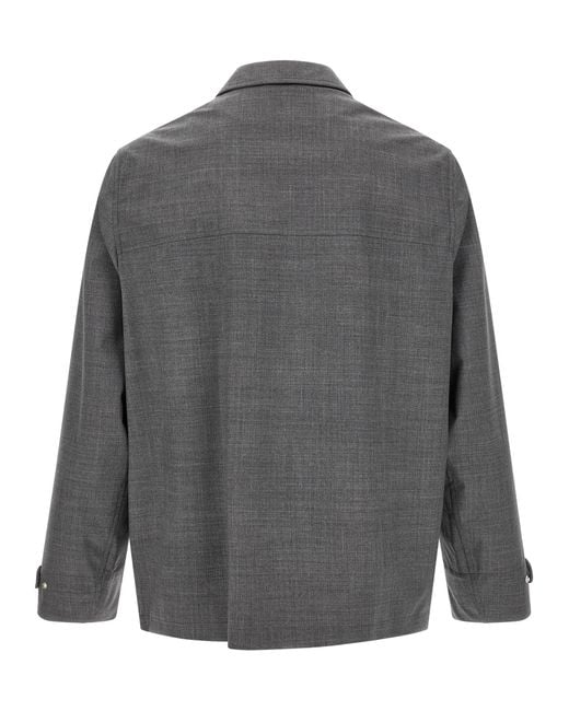 Brunello Cucinelli Gray Virgin Wool Full-Length Jacket Clothing for men