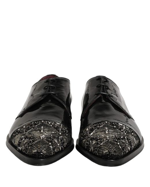 Dolce & Gabbana Black Embellished Derby Dress Formal Shoes Leather for men