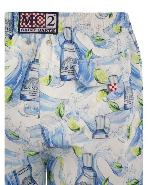 Mc2 Saint Barth Blue Gustavia Swimming Costume With Gin Mare Print Special Edition for men