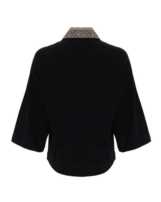 Brunello Cucinelli Black Buttoned Embellished Polo Shirt