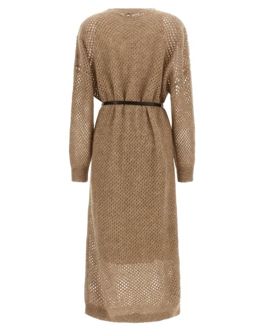 Brunello Cucinelli Natural Mohair Blend Long Dress With Sequins