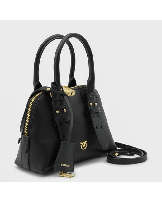 Pinko Black Leather Mini Escape Top Handle Bag