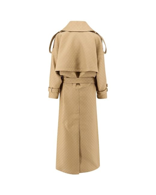 Gucci Natural Wool And Silk Crepe Coat With All-Over Gg Motif