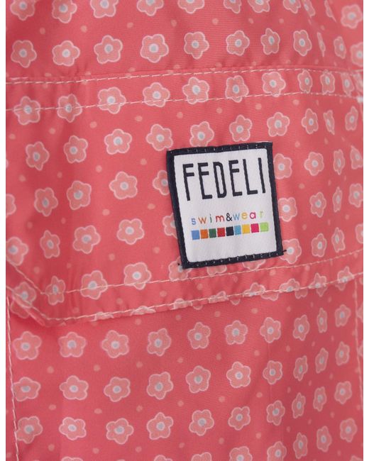 Fedeli Pink Swim Shorts With Micro Flower Pattern for men