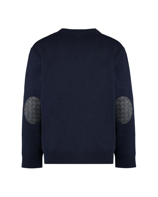 Bottega Veneta Blue Cashmere Cardigan With Leather Details Cardigans for men