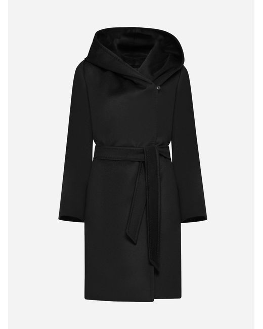 Max Mara Newmang Hooded Wool Coat in Black | Lyst