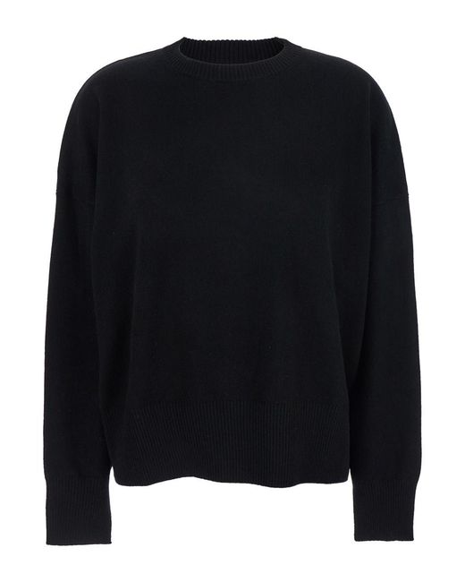 Loulou de Saison Black Crewneck Sweater With Ribbed Trims