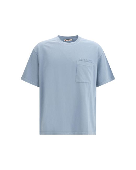Marni Blue Cotton Jersey T-Shirt With Chest Pocket T-Shirts for men