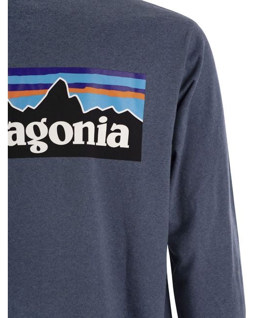 Patagonia Blue T-Shirt With Logo Long Sleeves for men